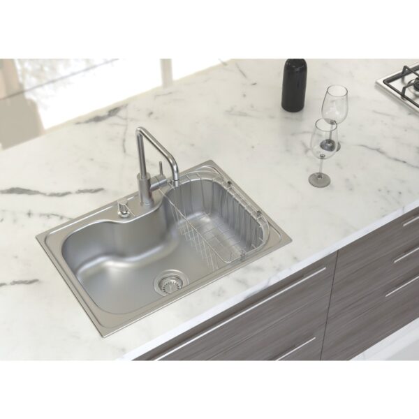 Cuba de Sobrepor Tramontina Morgana em Aço Inox Acetinado com Válvula Dosador de Sabão e Cesta 69x49 cm