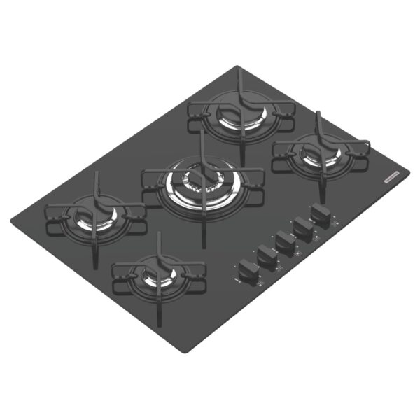 Cooktop A Gás Tramontina Penta Em Vidro Temperado Preto E Trempes Em Aço Carbono Com Acendimento Automático 5 Queimad - Image 2