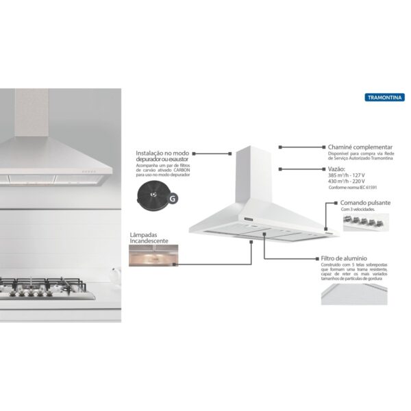 Coifa de Parede Tramontina Pirâmide 90 em Aço Inox 220 V 90 cm