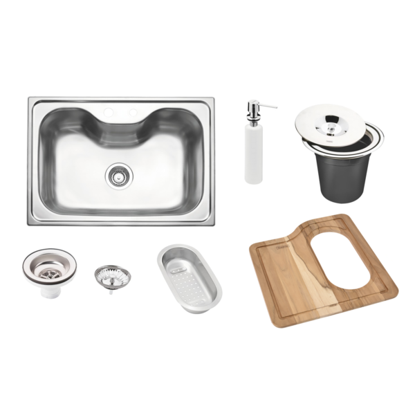 Cuba de Sobrepor Tramontina Morgana em Aço Inox 69 x 49 cm com Lixeira de Embutir 5 L Tábua de Madeira Dosador de Sab? - Image 2
