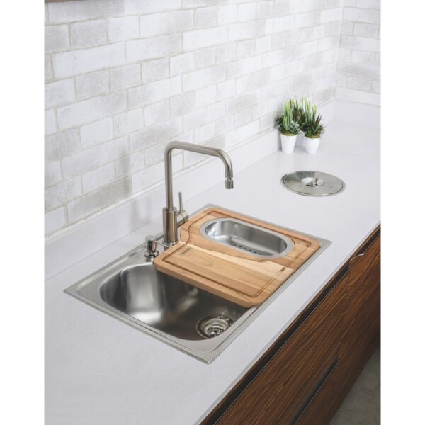 Cuba de Sobrepor Tramontina Morgana em Aço Inox 69 x 49 cm com Lixeira de Embutir 5 L Tábua de Madeira Dosador de Sab?