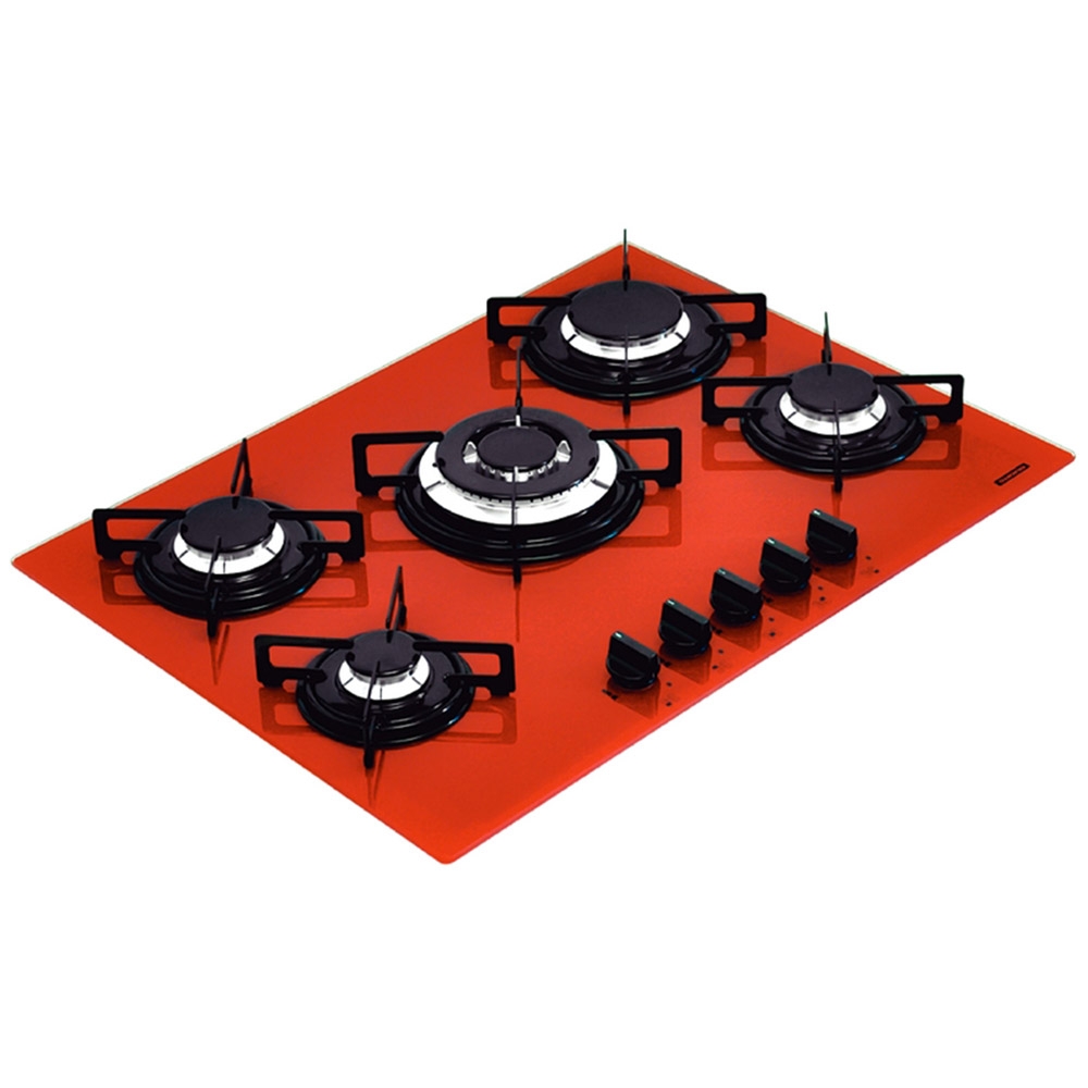 Cooktop a Gás Glass 70cm Tramontina 5 bocas c/ 1 Tripla chama Bivolt - vidro Vermelho