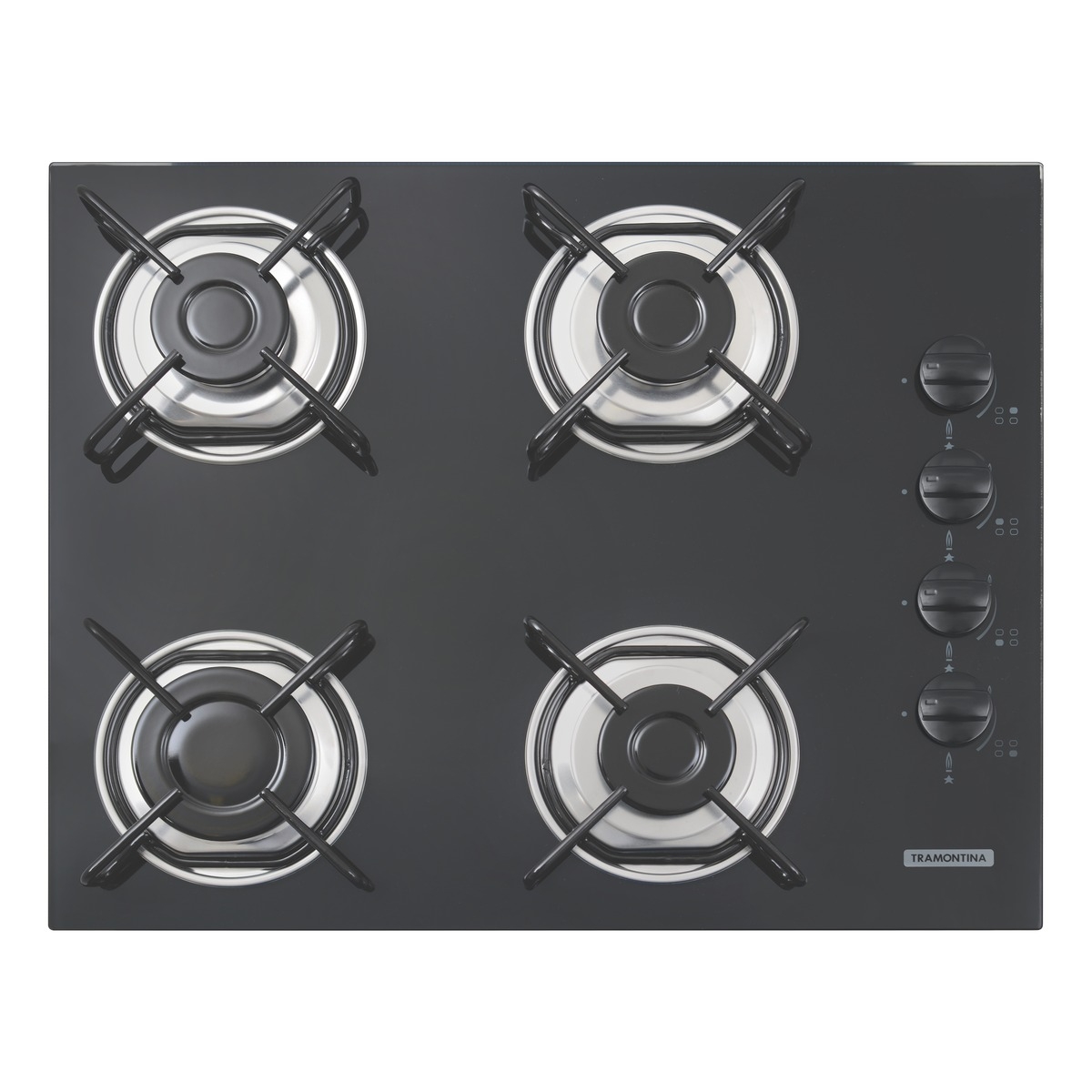 Cooktop a Gás Tramontina Brasil em Vidro Temperado Preto e Trempes em Aço Carbono com Acendimento Automático 4 Queima