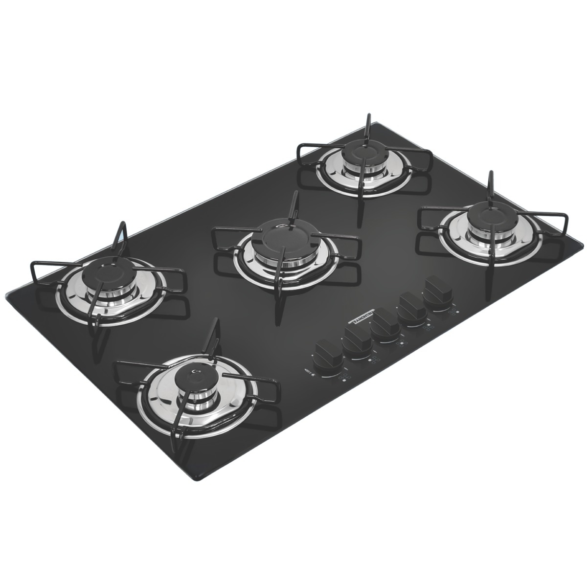 Cooktop a Gás Tramontina Brasil em Vidro Temperado Preto e Trempes em Aço Carbono com Acendimento Automático 5 Queima