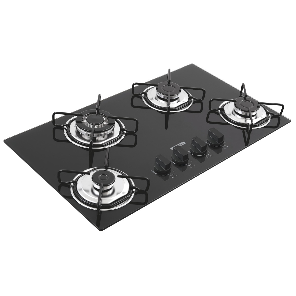 Cooktop a Gás Tramontina Brasil Trapézio em Vidro Temperado Preto e Trempes em Aço Carbono com Acendimento Automátic