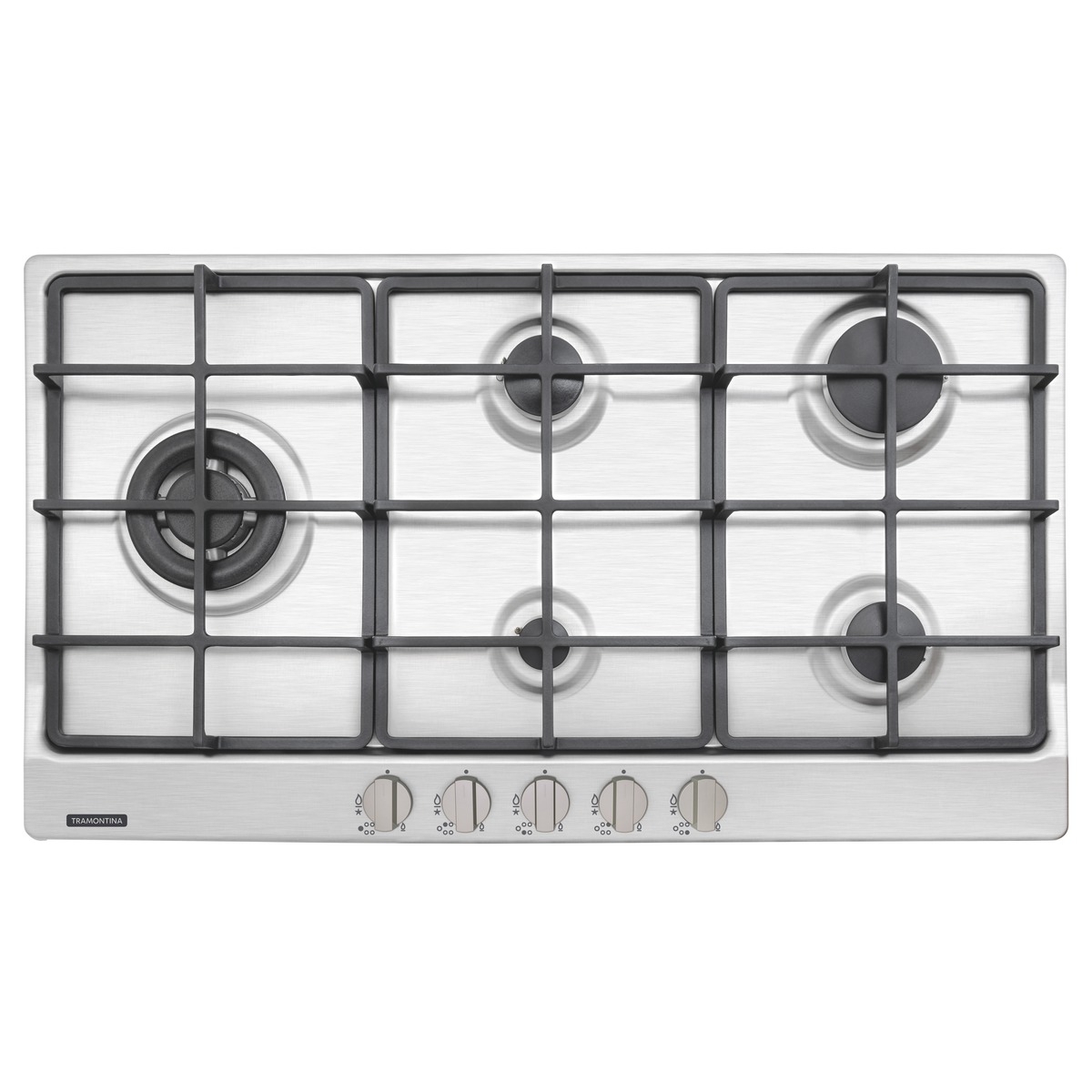 Cooktop A Gás Tramontina Penta Plus Em Aço Inox E Trempes Em Ferro Fundido Com Acendimento Automático 5 Queimadores