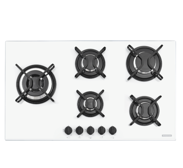 Cooktop a Gás Tramontina Penta Side Plus em Vidro Temperado Branco e Trempes em Aço Carbono com Acendimento Automátic