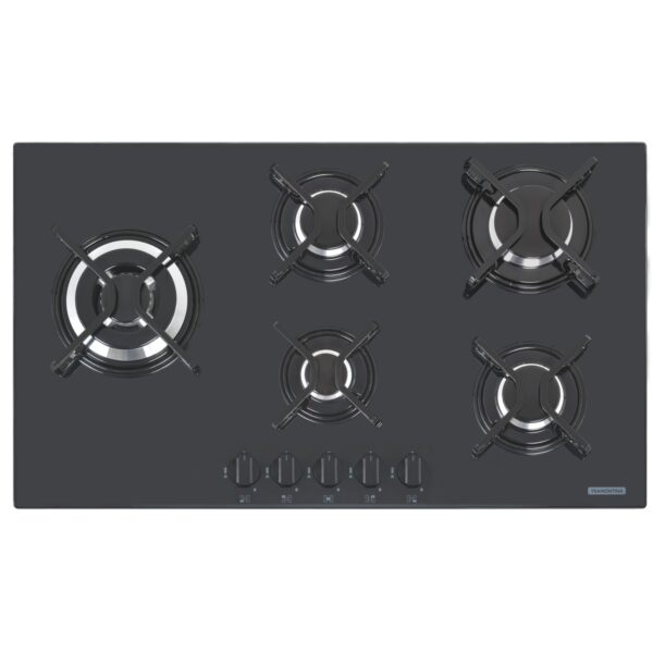 Cooktop a Gás Tramontina Penta Side Plus em Vidro Temperado Preto e Trempes em Aço Carbono com Acendimento Automático