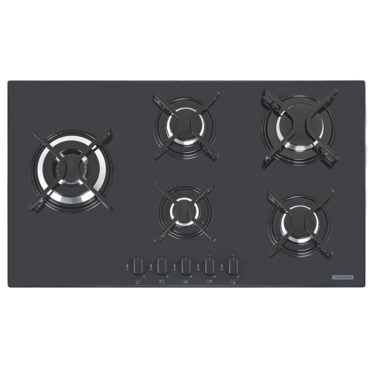 Cooktop a Gás Tramontina Penta Side Plus em Vidro Temperado Preto e Trempes em Aço Carbono com Acendimento Automático