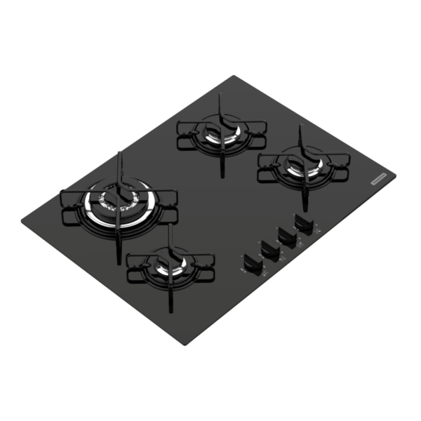 Cooktop A Gás Tramontina Trapézio Em Vidro Temperado Preto E Trempes Em Aço Carbono Com Acendimento Automático 4 Que