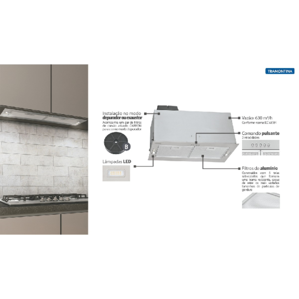 Coifa de Embutir Tramontina Incasso Retangular em Aço Inox 75 cm 127 V - Image 6