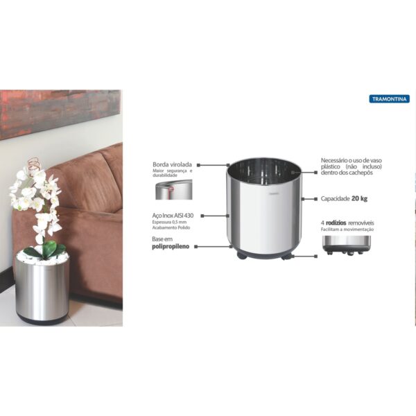 Cachepo Inox32x37po.belt Color 20kg Tramontina